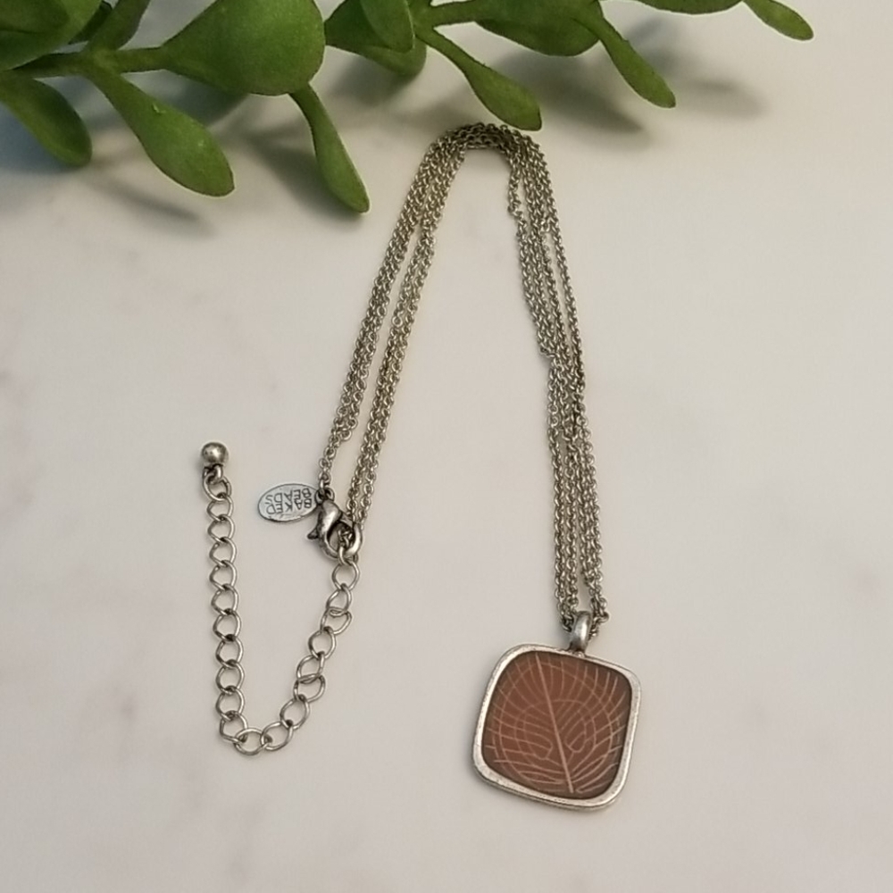 Baked Beads Silver Tone Leaf Necklace